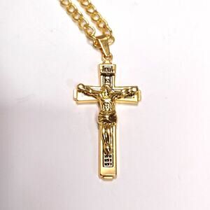 18k Plated Cross Necklace Gold Crucifix Catholic Christian Christmas Birthday